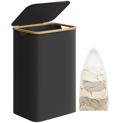 Panier à linge pliable 90L avec couvercle et sac Noir