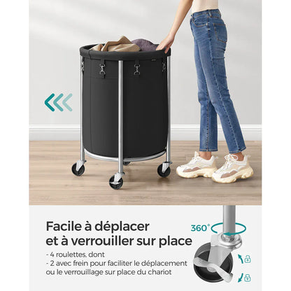 Panier a linge sur roulettes – Sac amovible, pratique et robuste Noir