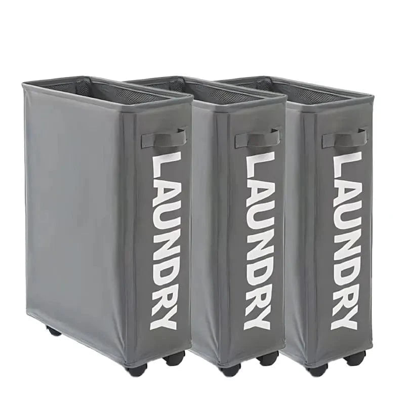 MOD 1/2/3Pcs Dirty Laundry Basket with Wheels Foldable Laundry Basket Household Clothes Organiser Yoga Mat Equipment Storage Basket Grey-3PCS