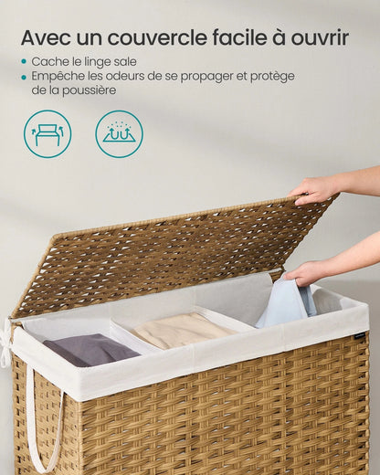 Storage Basket, 200L Dirty Laundry Basket with Lid, Foldable, Removable Fabric Bags and Handles, for Blankets, Clothes, Living R Couleur Boisée / 200 L / GERMANY