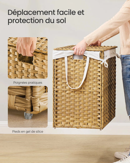 Storage Basket, 200L Dirty Laundry Basket with Lid, Foldable, Removable Fabric Bags and Handles, for Blankets, Clothes, Living R Couleur Boisée / 200 L / GERMANY