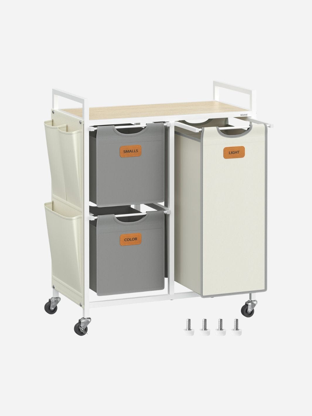 Panière à linge à roulettes 3 compartiments Gris et Blanc