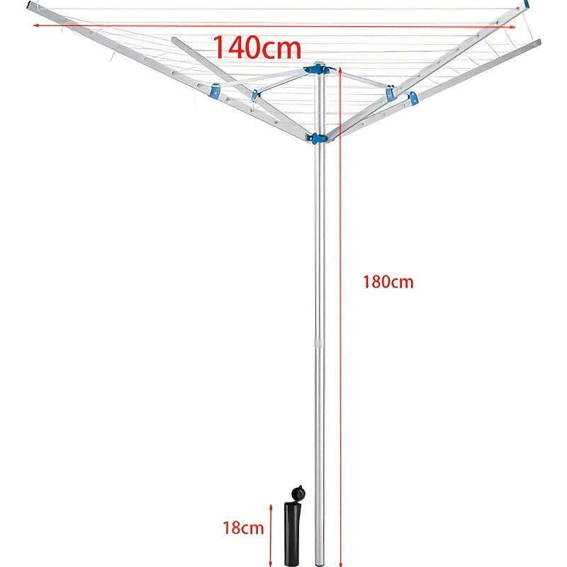 Parapluie étendoir à linge – Séchoir rotatif de jardin pliable 38 m avec housse de protection 140x180cm