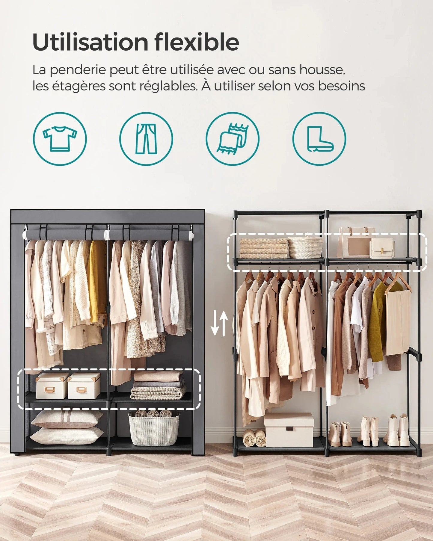 Penderie tissus pliable – rangement vêtements pratique et solide Gris
