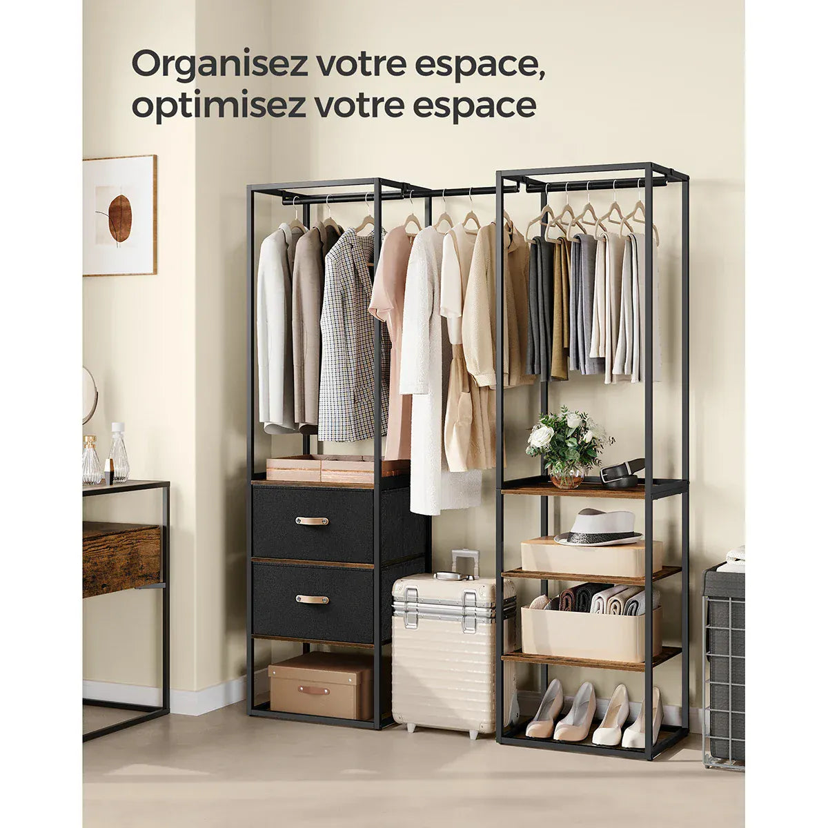 Penderie et portant - Optimisez l'espace de rangement de votre chambre avec l'armoire penderie Marron