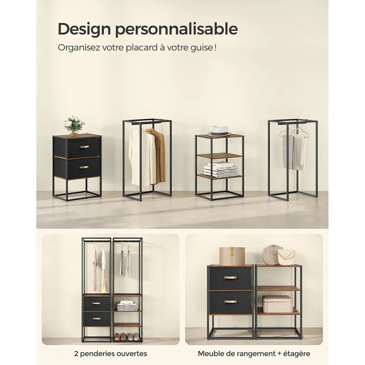 Penderie et portant - Optimisez l'espace de rangement de votre chambre avec l'armoire penderie Marron