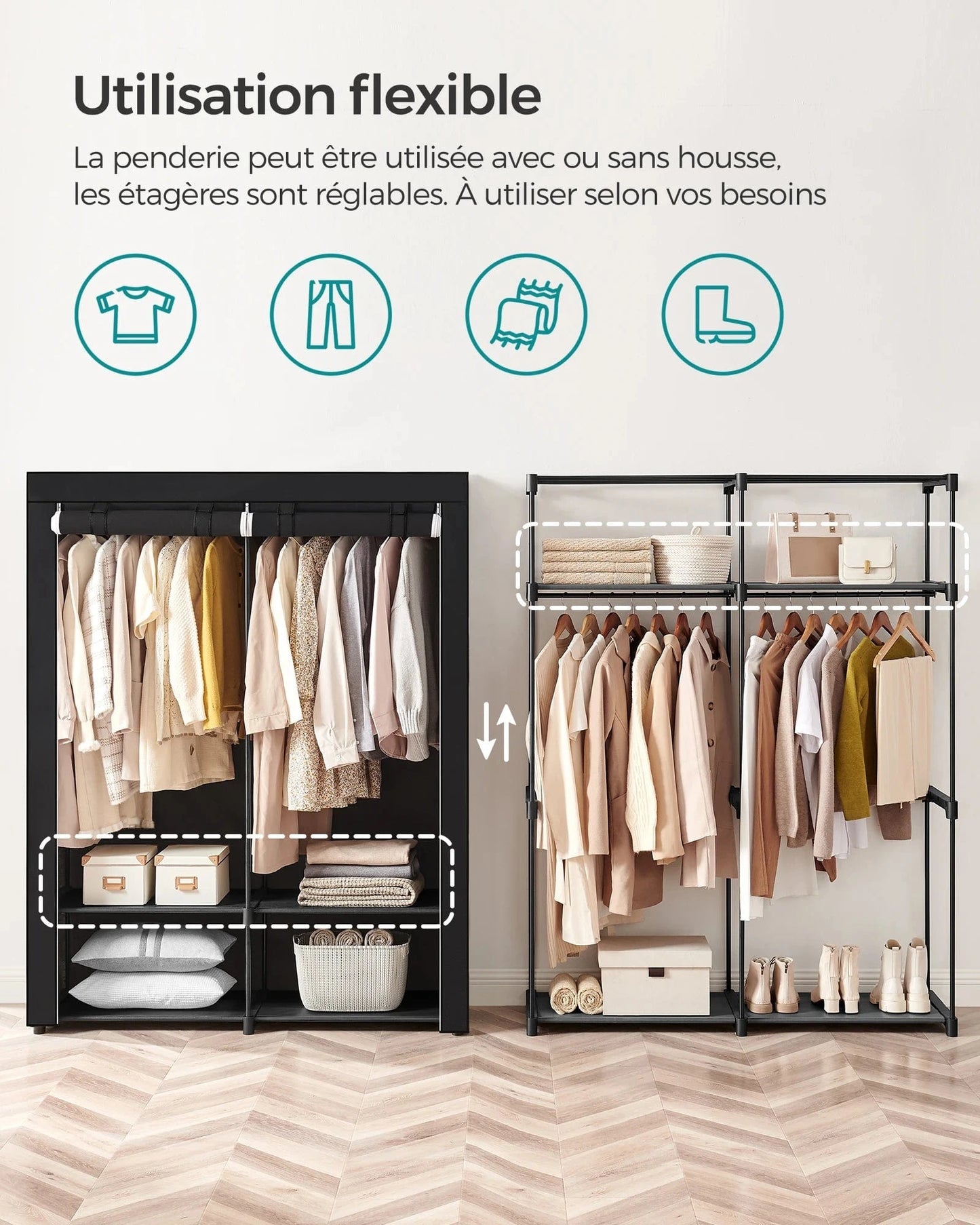 Penderie pour petit espace pliable et fonctionnelle Noir