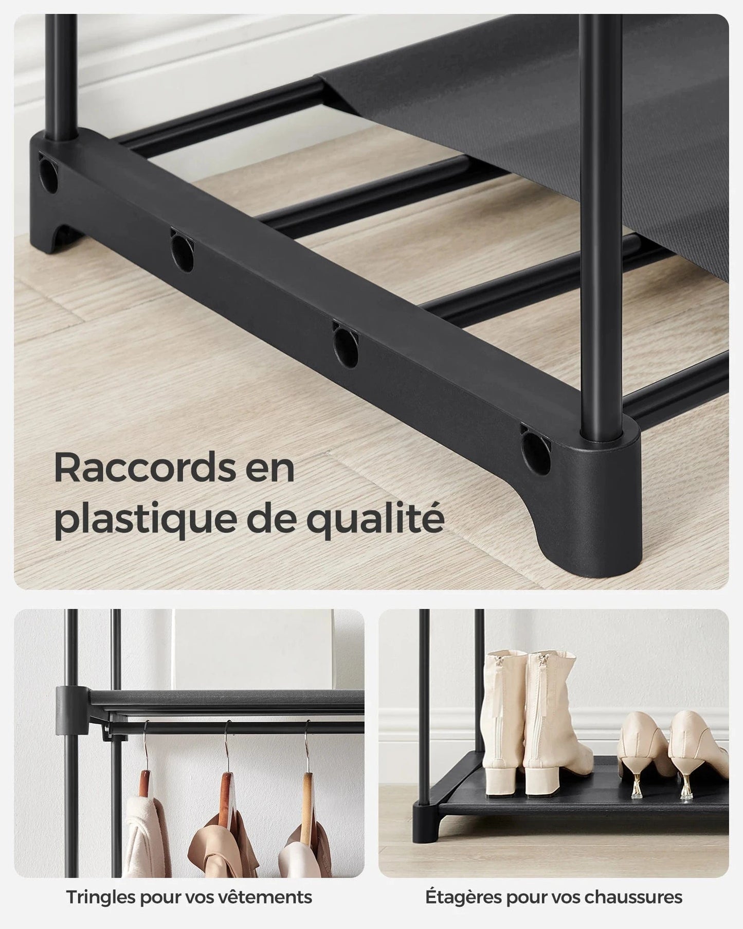 Penderie pour petit espace pliable et fonctionnelle Noir