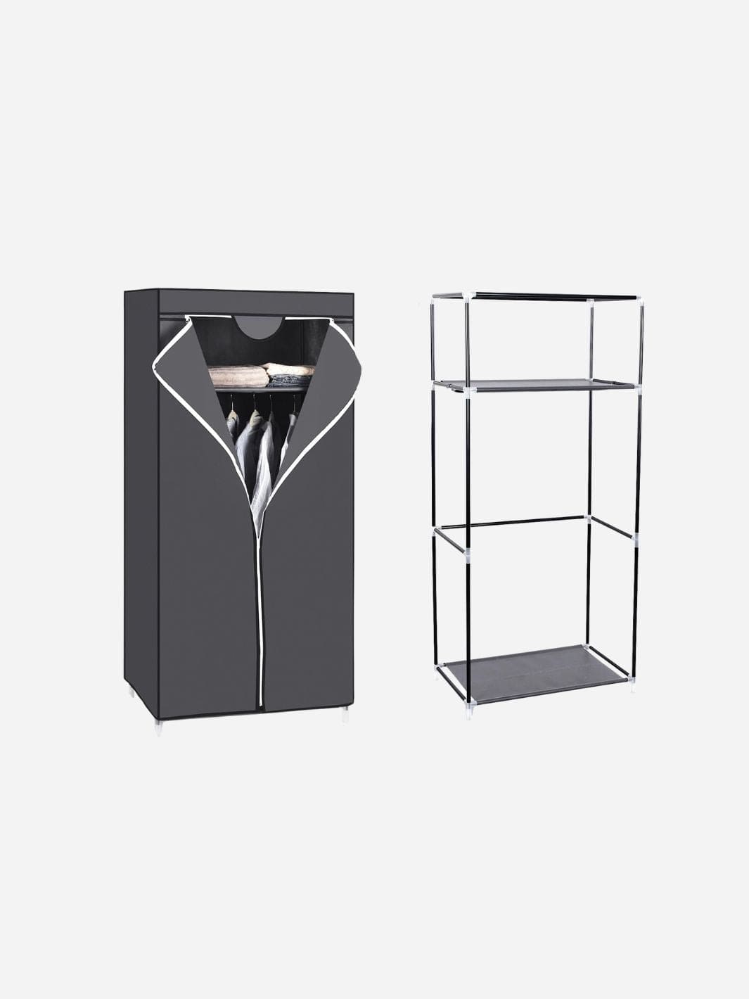 "penderie simple " faire MOD SONGMICS Fabric Wardrobe Folding Wardrobe with Hanging Rail, Simple Dressing Room, Organiser for Toys, Shoes, Bags DARK GRAY / france