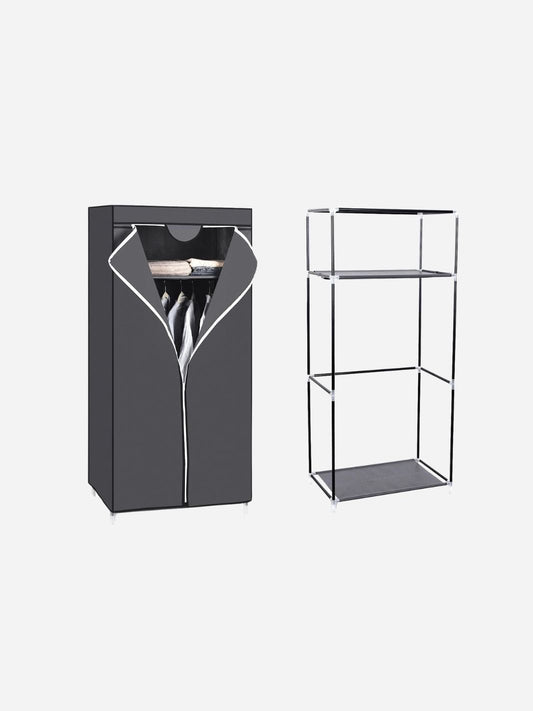 "penderie simple " faire MOD SONGMICS Fabric Wardrobe Folding Wardrobe with Hanging Rail, Simple Dressing Room, Organiser for Toys, Shoes, Bags DARK GRAY / france
