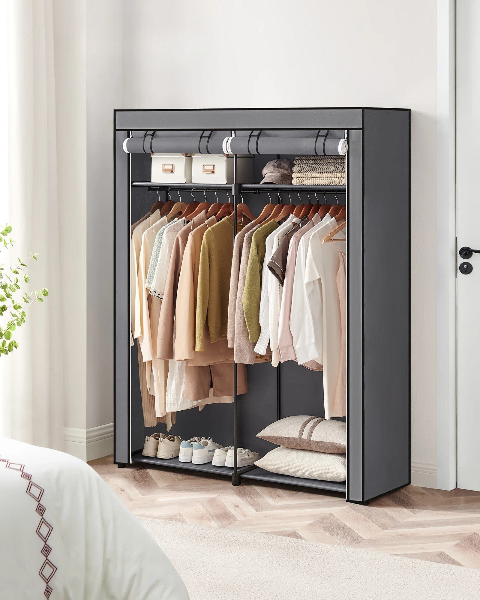 "penderie tissus " faire MOD SONGMICS Wardrobe, Clothes Storage Wardrobe for Bedroom with 2 Clothes Rails, Fabric Portable Wardrobe, Collapsible DARK GRAY / france