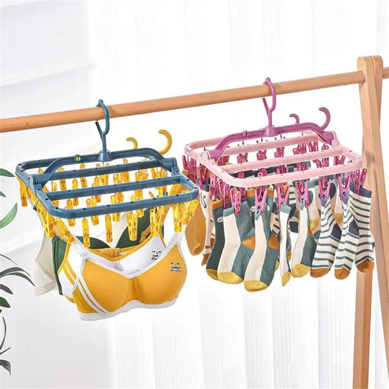 MOD 32 Clips Folding Clothes Dryer Hanger Windproof Socks Underwear Drying Rack Household Children Adults Storage Laundry Rack