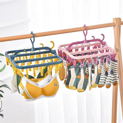 MOD 32 Clips Folding Clothes Dryer Hanger Windproof Socks Underwear Drying Rack Household Children Adults Storage Laundry Rack