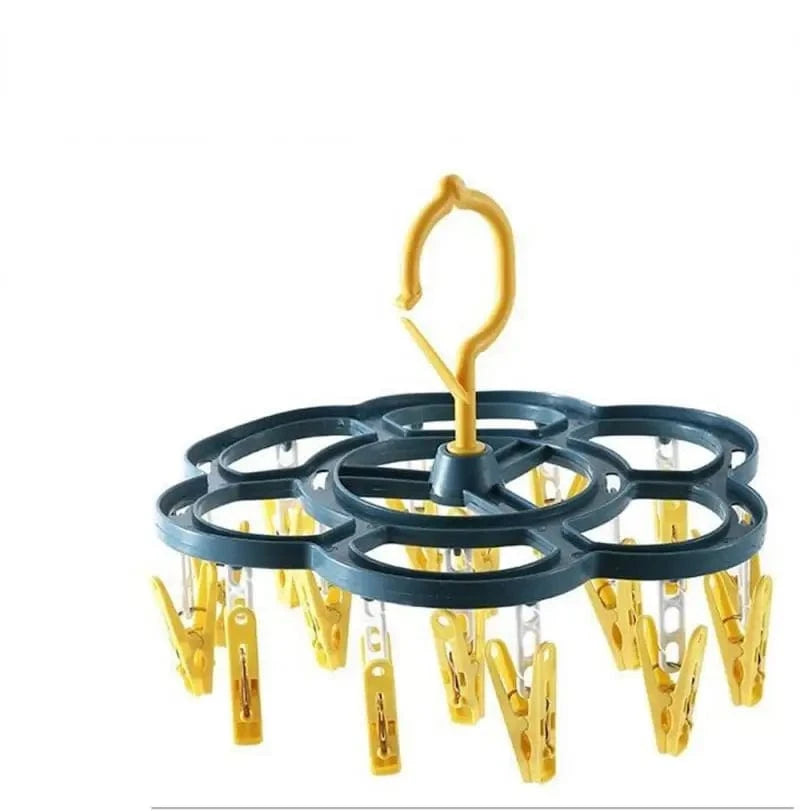 MOD 32 Clips Folding Clothes Dryer Hanger Windproof Socks Underwear Drying Rack Household Children Adults Storage Laundry Rack Yellow 16Clip / CHINA