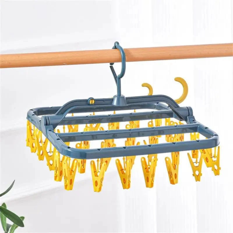 MOD 32 Clips Folding Clothes Dryer Hanger Windproof Socks Underwear Drying Rack Household Children Adults Storage Laundry Rack Yellow 32Clip / CHINA