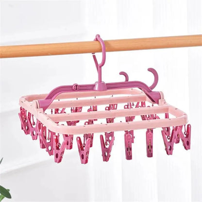 MOD 32 Clips Folding Clothes Dryer Hanger Windproof Socks Underwear Drying Rack Household Children Adults Storage Laundry Rack 32Clip / CHINA