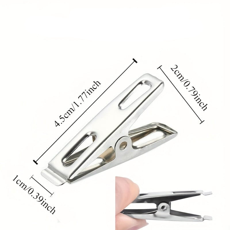 MOD 20pcs Stainless Steel Clothespins - Heavy Duty Windproof Laundry Clips with Non-Slip Grip, Rust-Resistant Multifunctional Metal Clips for Drying Clothes, Sealing Bags, Organizing Papers - Compact & Portable Household Esse 20Pcs