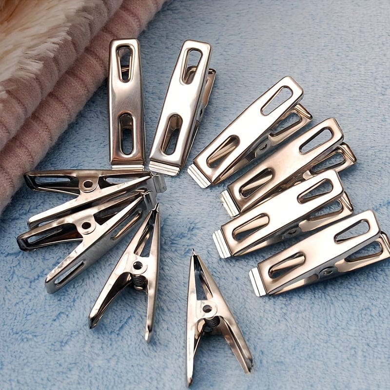 MOD 20pcs Stainless Steel Clothespins - Heavy Duty Windproof Laundry Clips with Non-Slip Grip, Rust-Resistant Multifunctional Metal Clips for Drying Clothes, Sealing Bags, Organizing Papers - Compact & Portable Household Esse 20Pcs