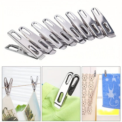 MOD 20pcs Stainless Steel Clothespins - Heavy Duty Windproof Laundry Clips with Non-Slip Grip, Rust-Resistant Multifunctional Metal Clips for Drying Clothes, Sealing Bags, Organizing Papers - Compact & Portable Household Esse 20Pcs