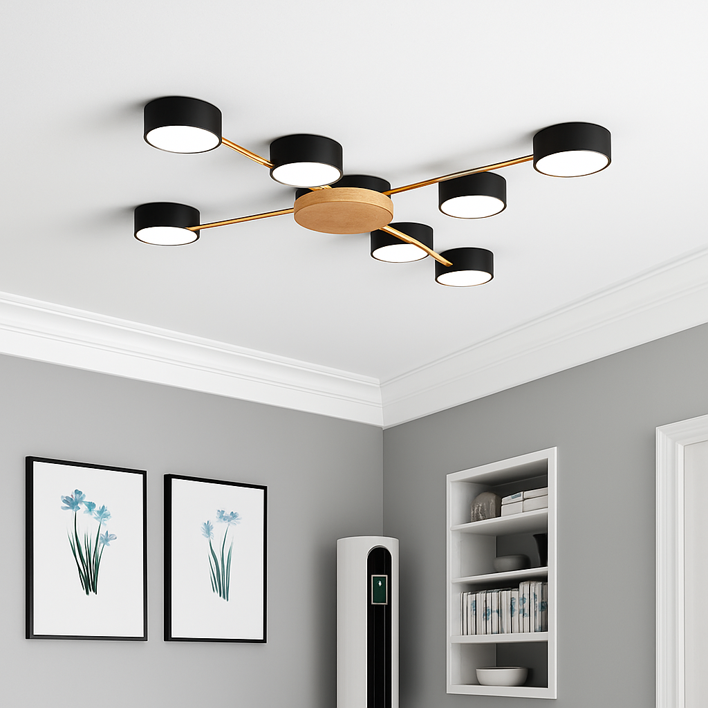 Plafonnier LED design métal et bois lampes rondes GRAPPOLO