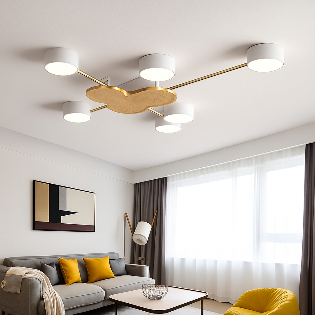 Plafonnier LED design métal et bois lampes rondes GRAPPOLO