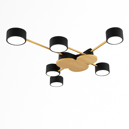 Plafonnier LED design métal et bois lampes rondes GRAPPOLO