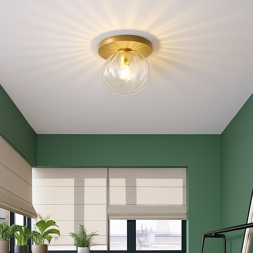 Plafonnier LED rond doré boule en verre AUREOLA