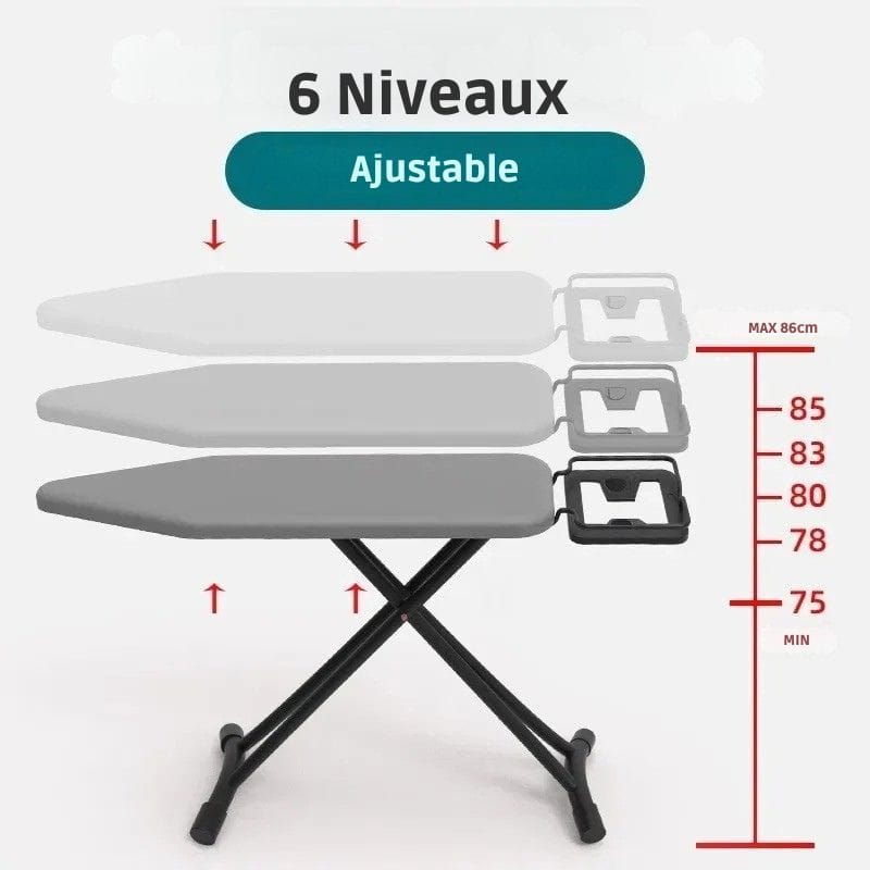 Planche à repasser réglable et pliable avec housse coton Gris