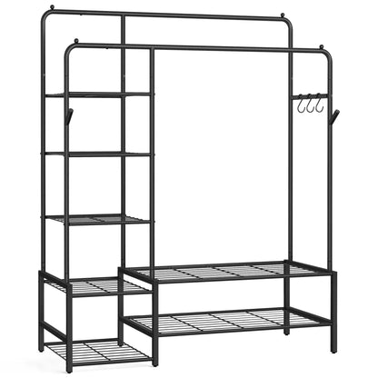 Clothes Rack, Open Wardrobe, Coat Rack with 7 Shelves, Metal Frame, Rods, Black Noir / 45 x 115,8 x 172,8 cm (P x L x H) / france