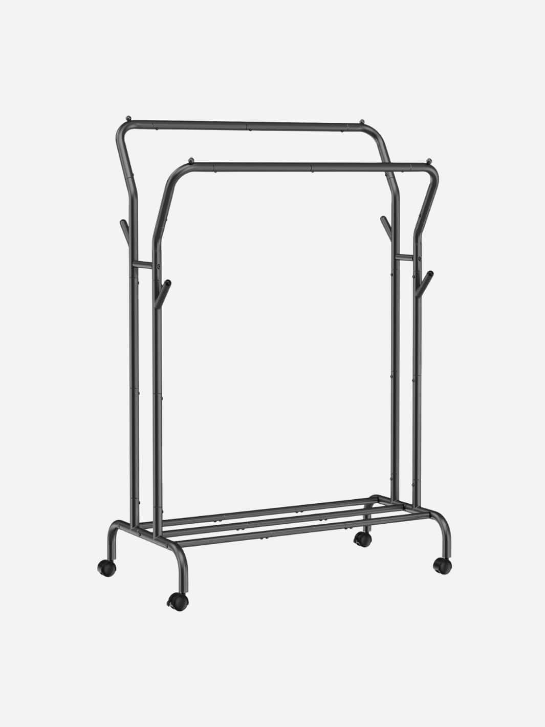 Portant double en métal noir avec roulettes – robuste et pratique