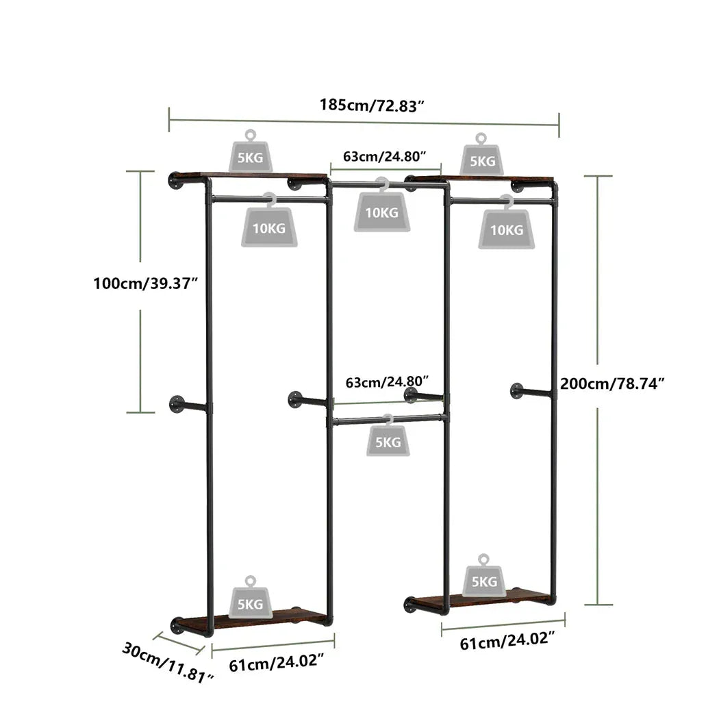 Portant Mural avec Étagères Industriel - Optimisez votre espace avec style Noir