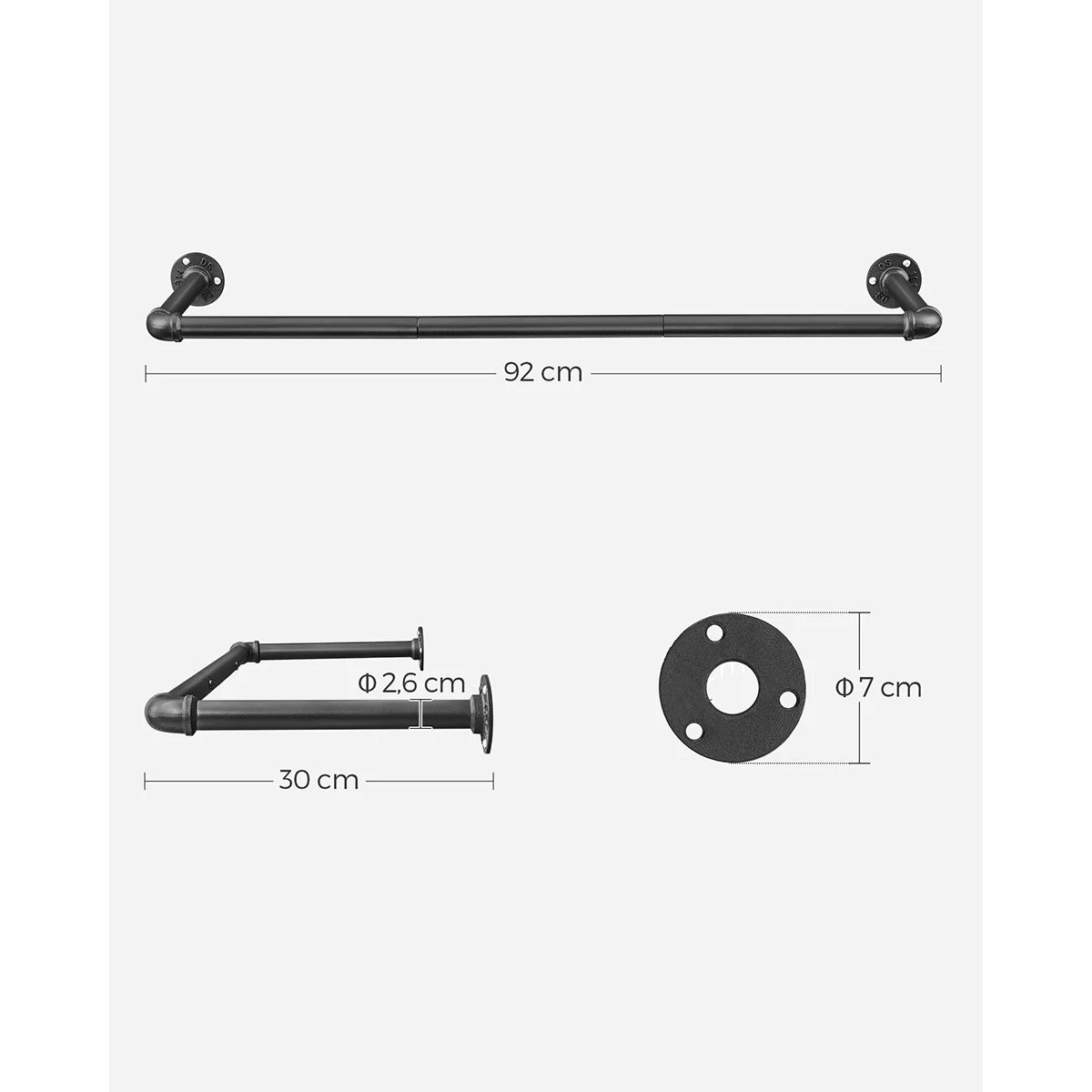 Portant mural industriel noir – lot de 2 supports solides - Aéraly