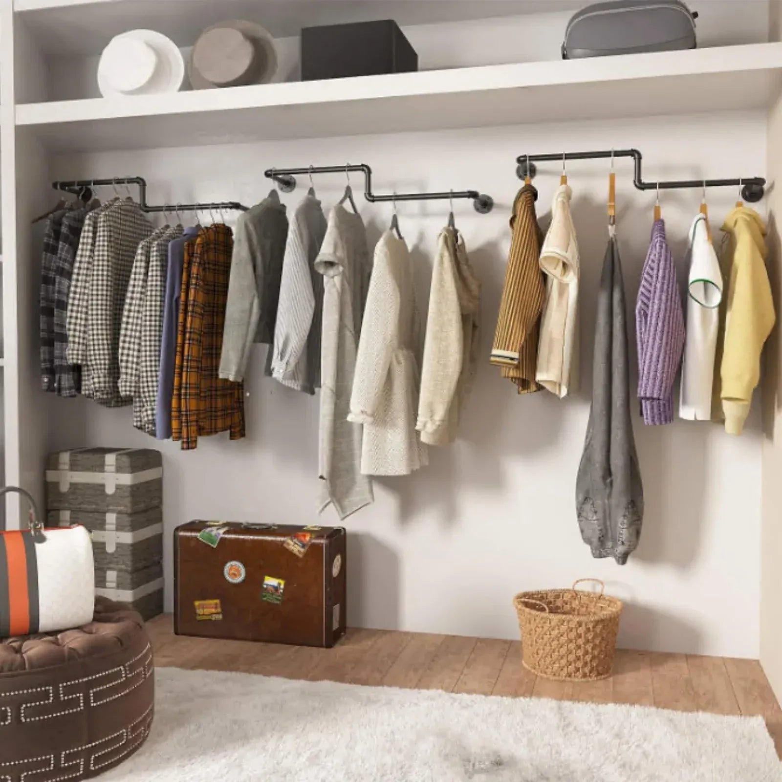 Portant mural pour vêtements style industriel Noir