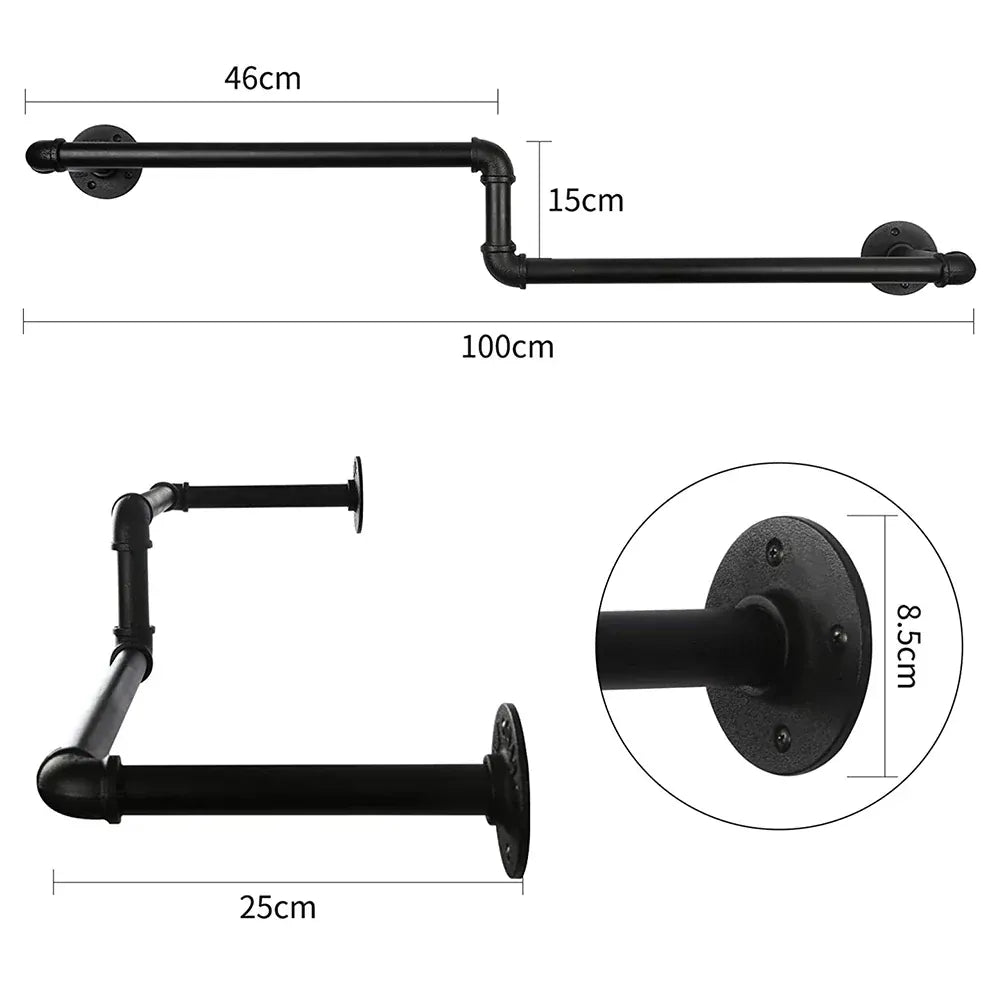 Portant mural pour vêtements style industriel Noir