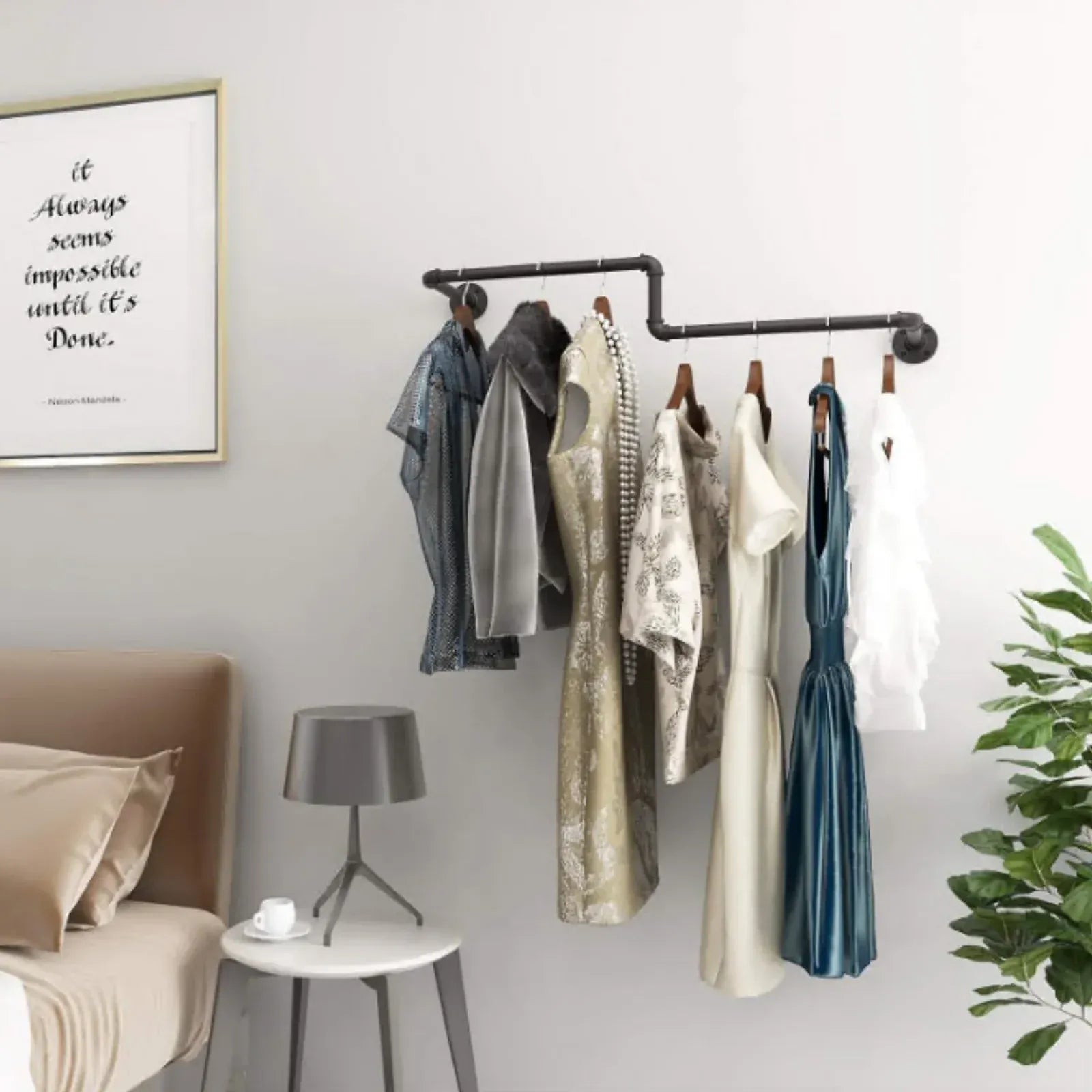 Portant mural pour vêtements style industriel Noir