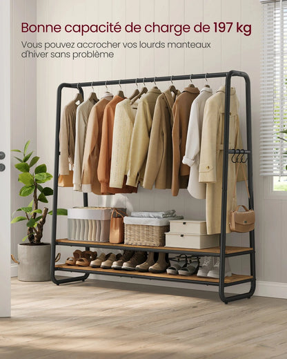 Portant solide pour vêtements avec étagères et crochets