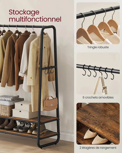 Portant solide pour vêtements avec étagères et crochets