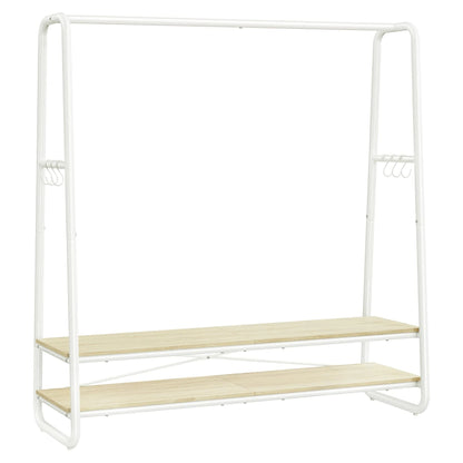 Portant solide pour vêtements avec étagères et crochets Blanc