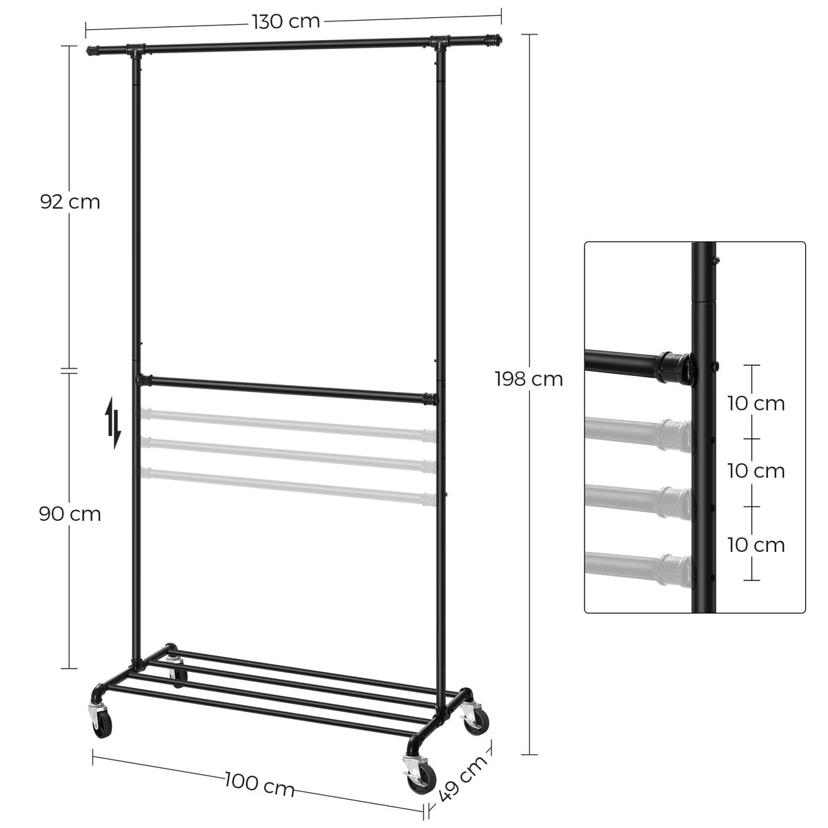 Portant sur roulettes industriel double barre – robuste et mobile - Aéraly