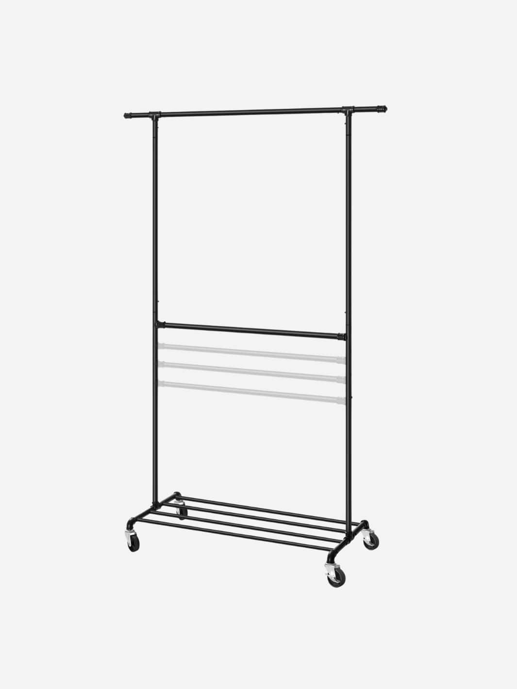 Portant sur roulettes industriel double barre – robuste et mobile Noir