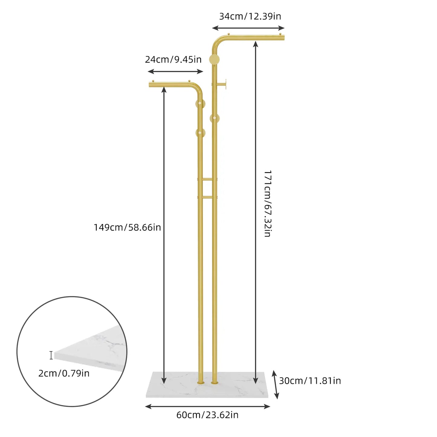 Portant vêtement métal double barre stable - Solution de rangement efficace et élégante Or