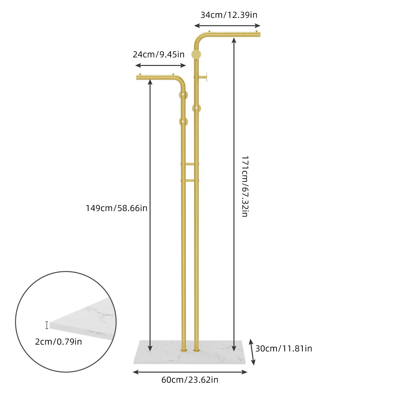 Portant vêtement métal double barre stable - Solution de rangement efficace et élégante Or