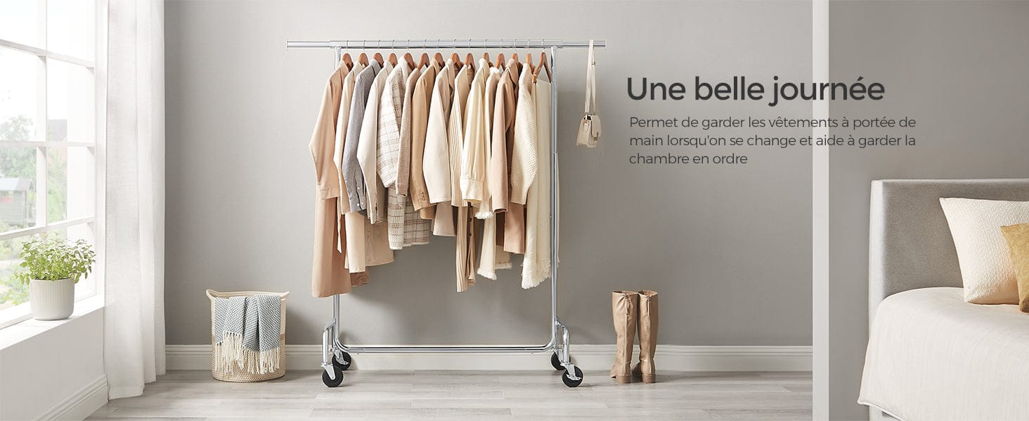 Portant vêtement roulette - Maximisez votre espace de rangement avec praticité Argent
