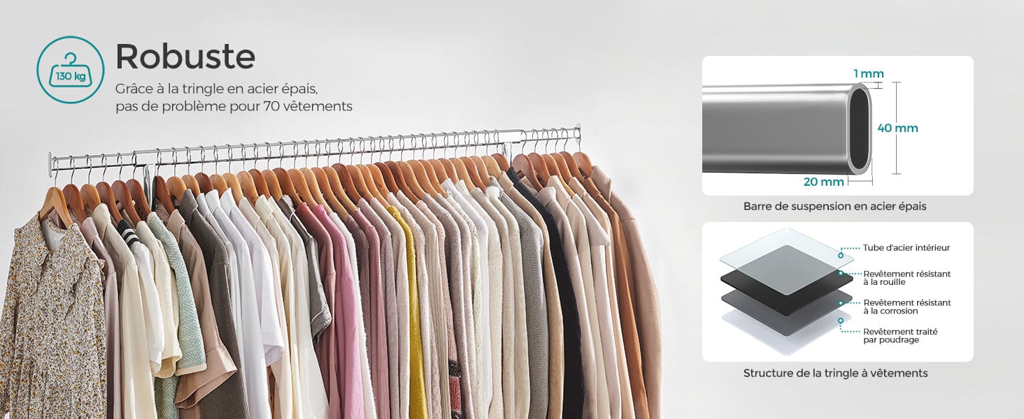 Portant vêtement roulette - Maximisez votre espace de rangement avec praticité Argent