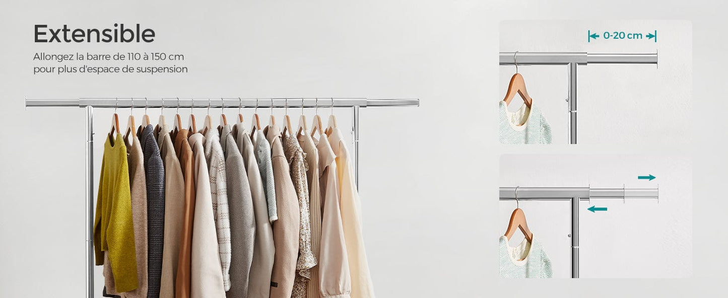Portant vêtement roulette - Maximisez votre espace de rangement avec praticité Argent