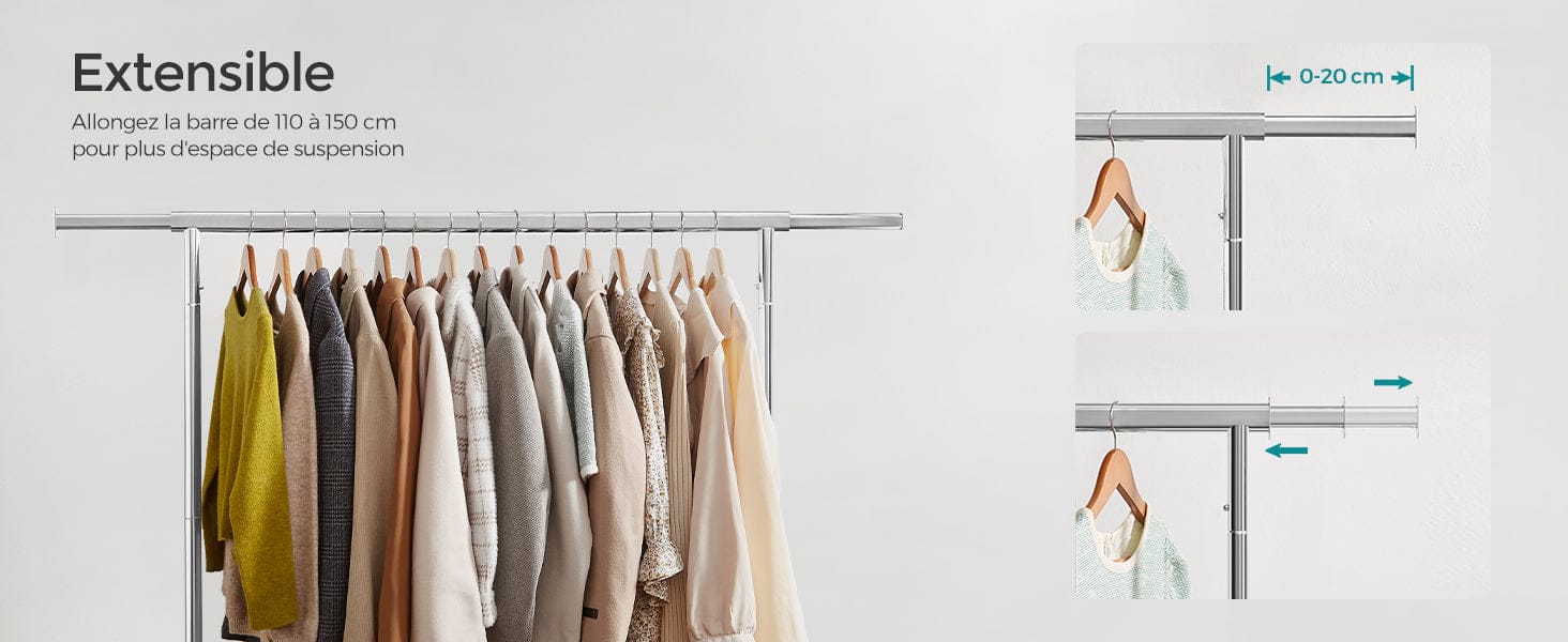 Portant vêtement roulette - Maximisez votre espace de rangement avec praticité Argent