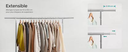 Portant vêtement roulette - Maximisez votre espace de rangement avec praticité Argent