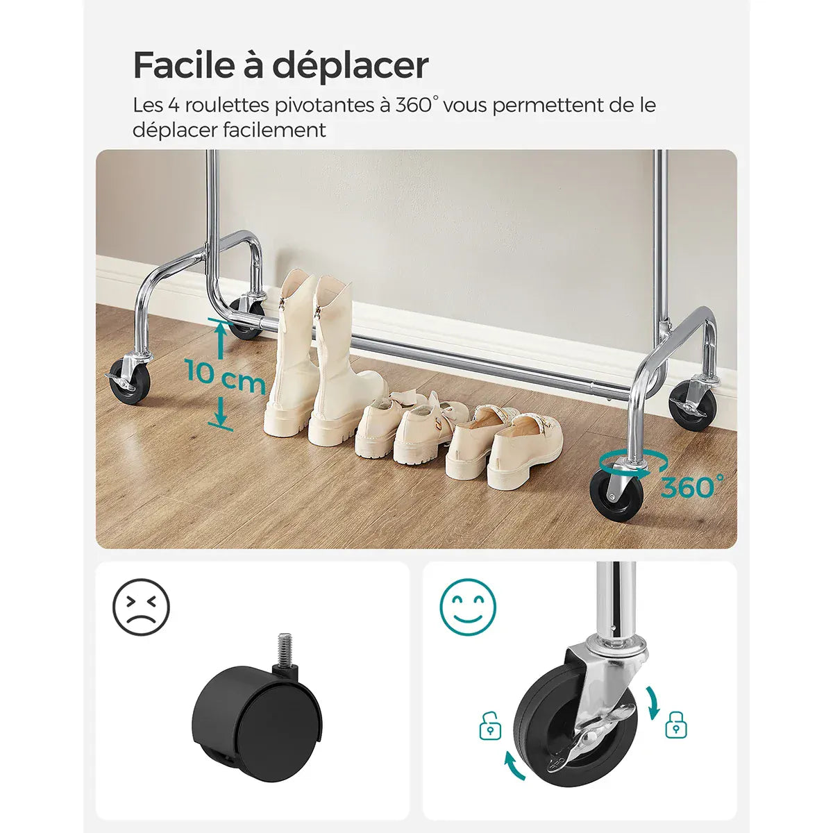 Portant vêtement roulette - Maximisez votre espace de rangement avec praticité Argent