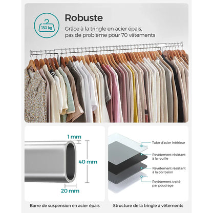 Portant vêtement roulette - Maximisez votre espace de rangement avec praticité Argent