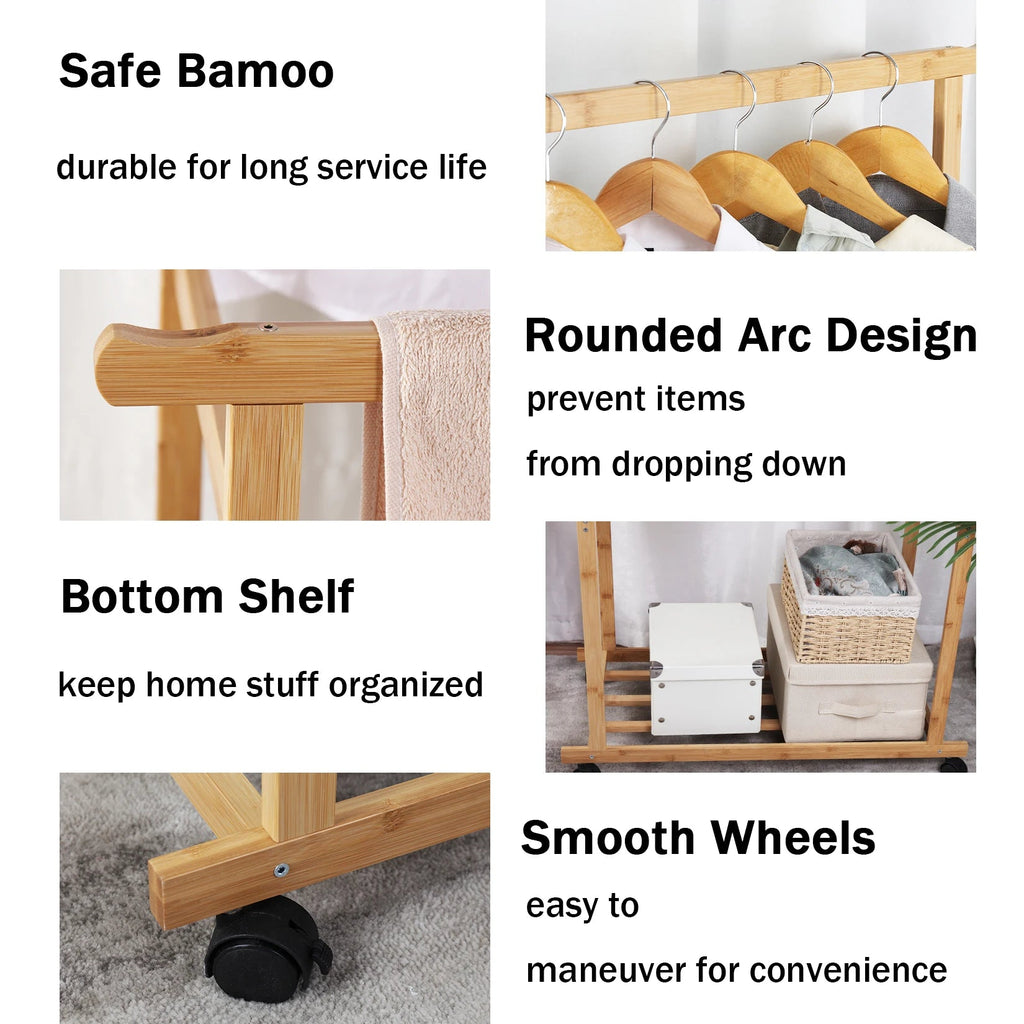 Portant vêtements bambou double barres - Parez votre dressing avec style et fonctionnalité - Aéraly